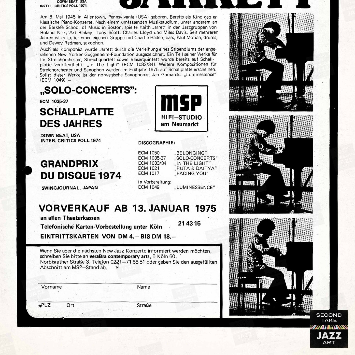 Keith Jarrett jazz poster - Köln Concert - 1975