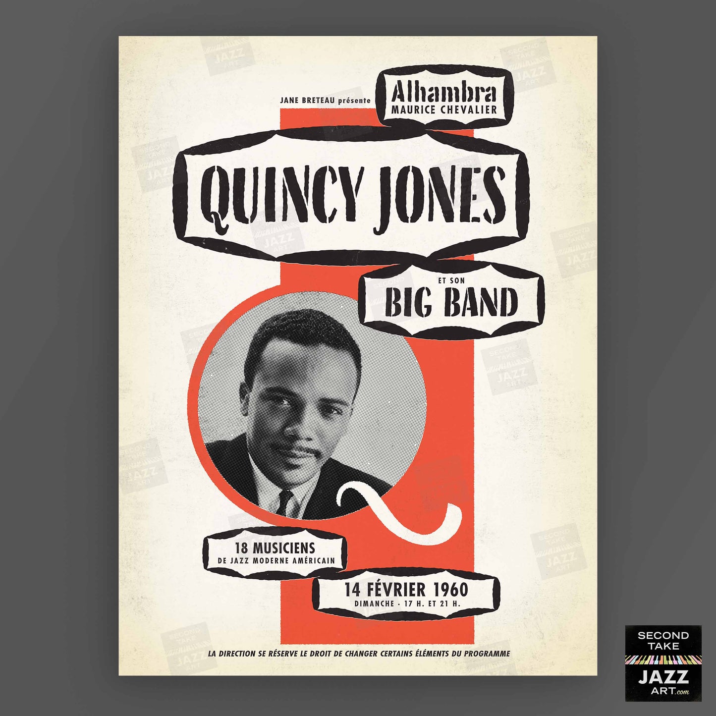 Quincy Jones Big Band jazz poster - l'Alhambra - Paris, France - 1960