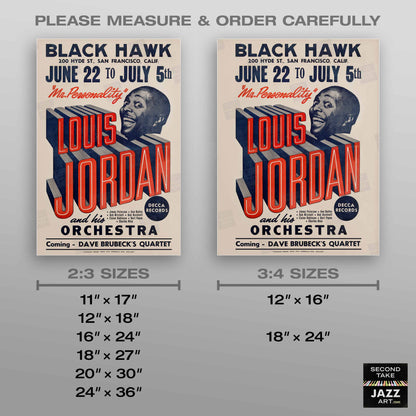 Louis Jordan jazz poster - Black Hawk - San Francisco - 1955