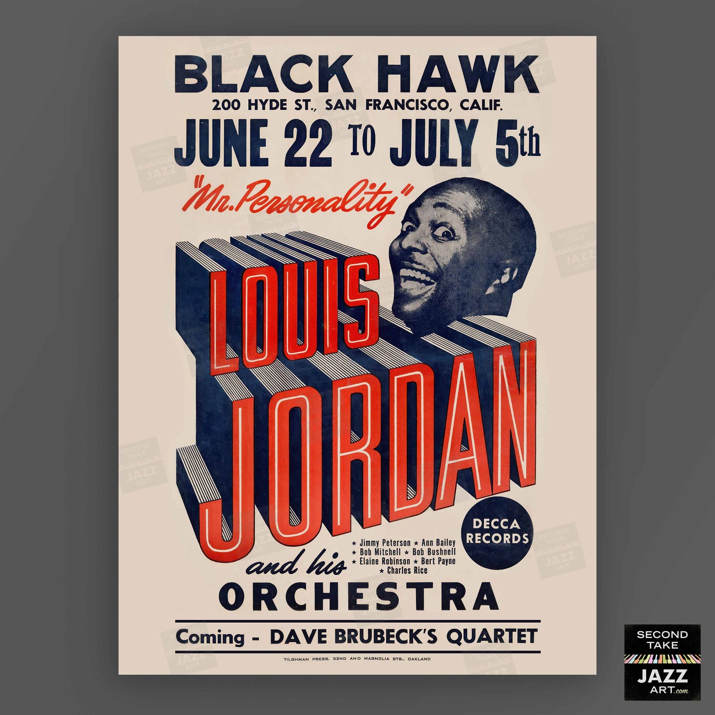 Louis Jordan jazz poster - Black Hawk - San Francisco - 1955