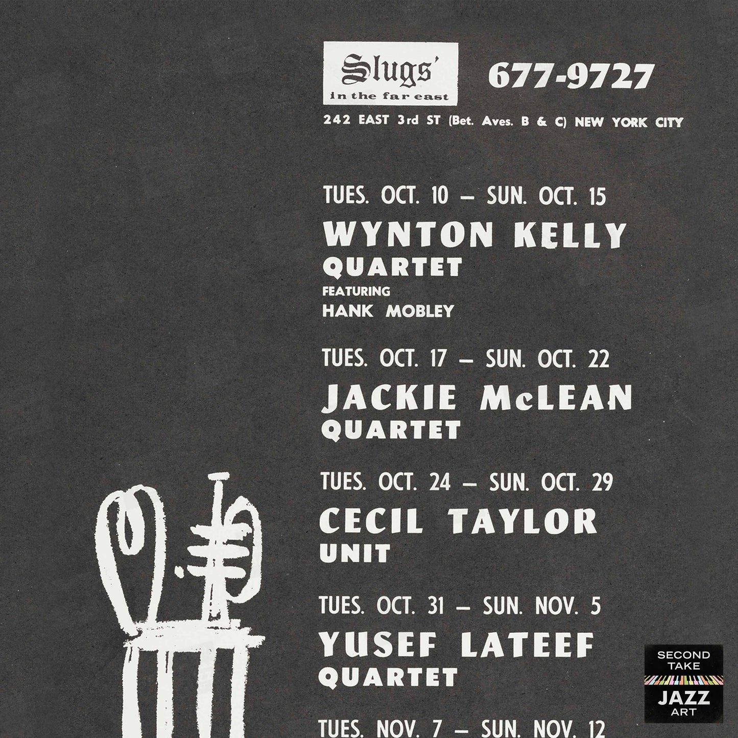 Wynton Kelly - Jackie McLean - Cecil Taylor jazz poster - Slugs' Saloon - 1967