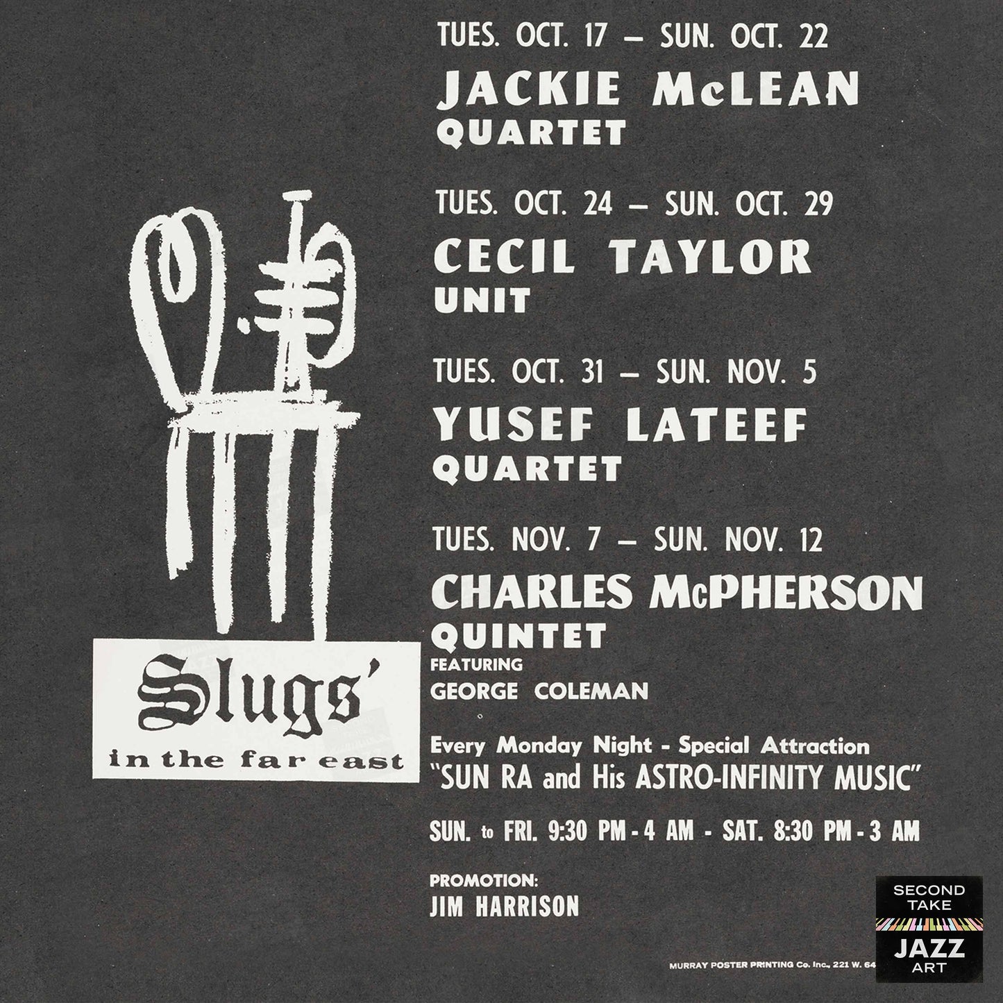 Wynton Kelly - Jackie McLean - Cecil Taylor jazz poster - Slugs' Saloon - 1967
