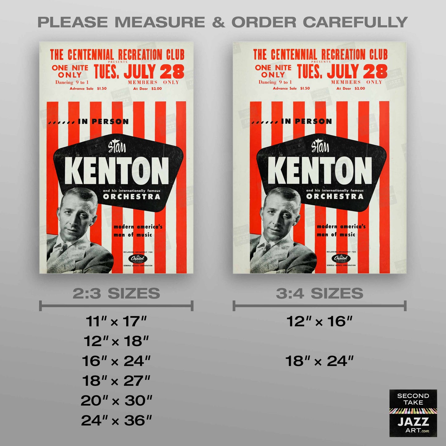 Stan Kenton jazz poster - Centennial Recreation Club - 1953