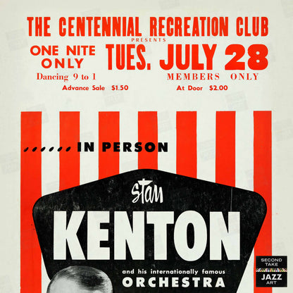 Stan Kenton jazz poster - Centennial Recreation Club - 1953
