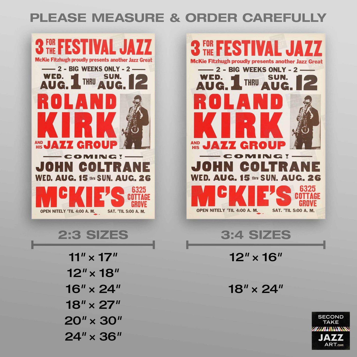 Rahsaan Roland Kirk - John Coltrane jazz poster - McKie's - 1962