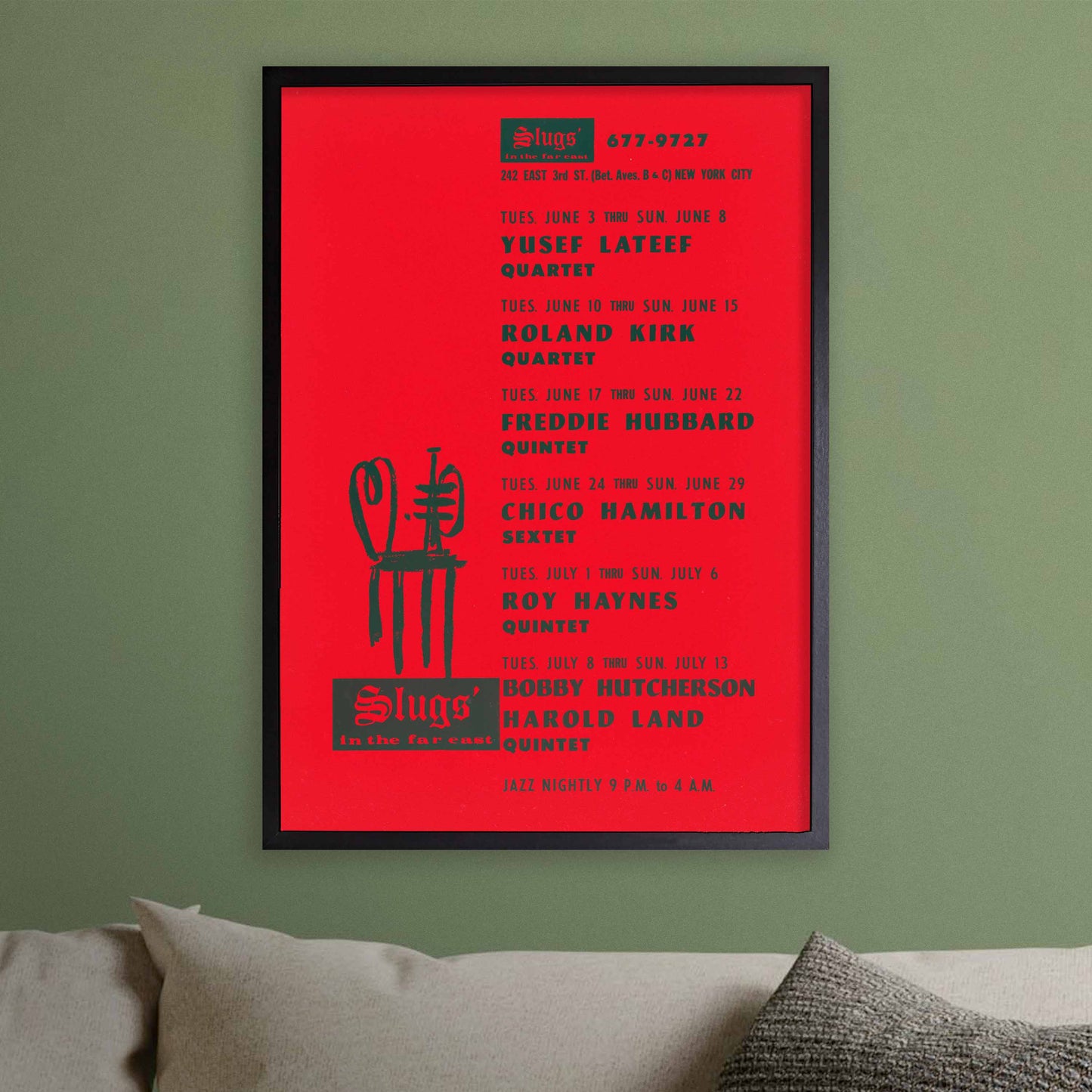 Yusef Lateef - Roland Kirk - Freddie Hubbard jazz poster - Slugs' Saloon - 1969