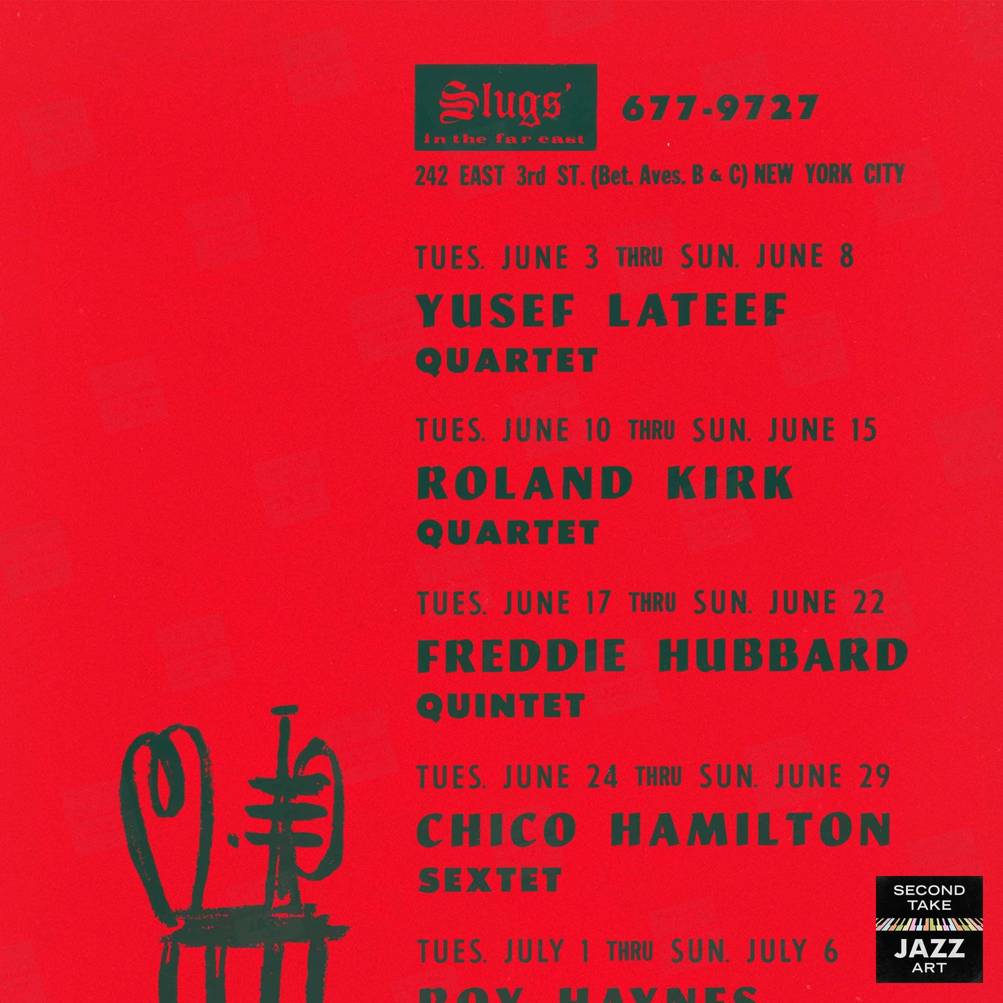 Yusef Lateef - Roland Kirk - Freddie Hubbard jazz poster - Slugs' Saloon - 1969
