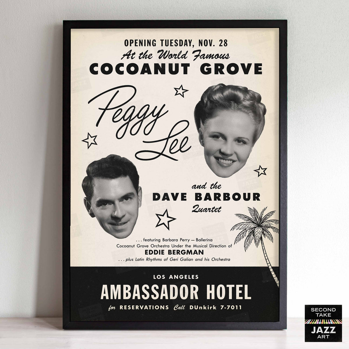 Peggy Lee - Dave Barbour jazz poster - Cocoanut Grove - Los Angeles - 1950