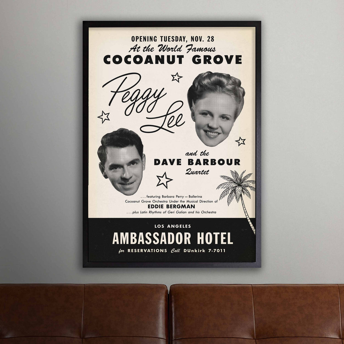 Peggy Lee - Dave Barbour jazz poster - Cocoanut Grove - Los Angeles - 1950