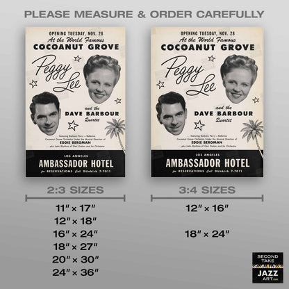 Peggy Lee - Dave Barbour jazz poster - Cocoanut Grove - Los Angeles - 1950