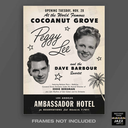 Peggy Lee - Dave Barbour jazz poster - Cocoanut Grove - Los Angeles - 1950