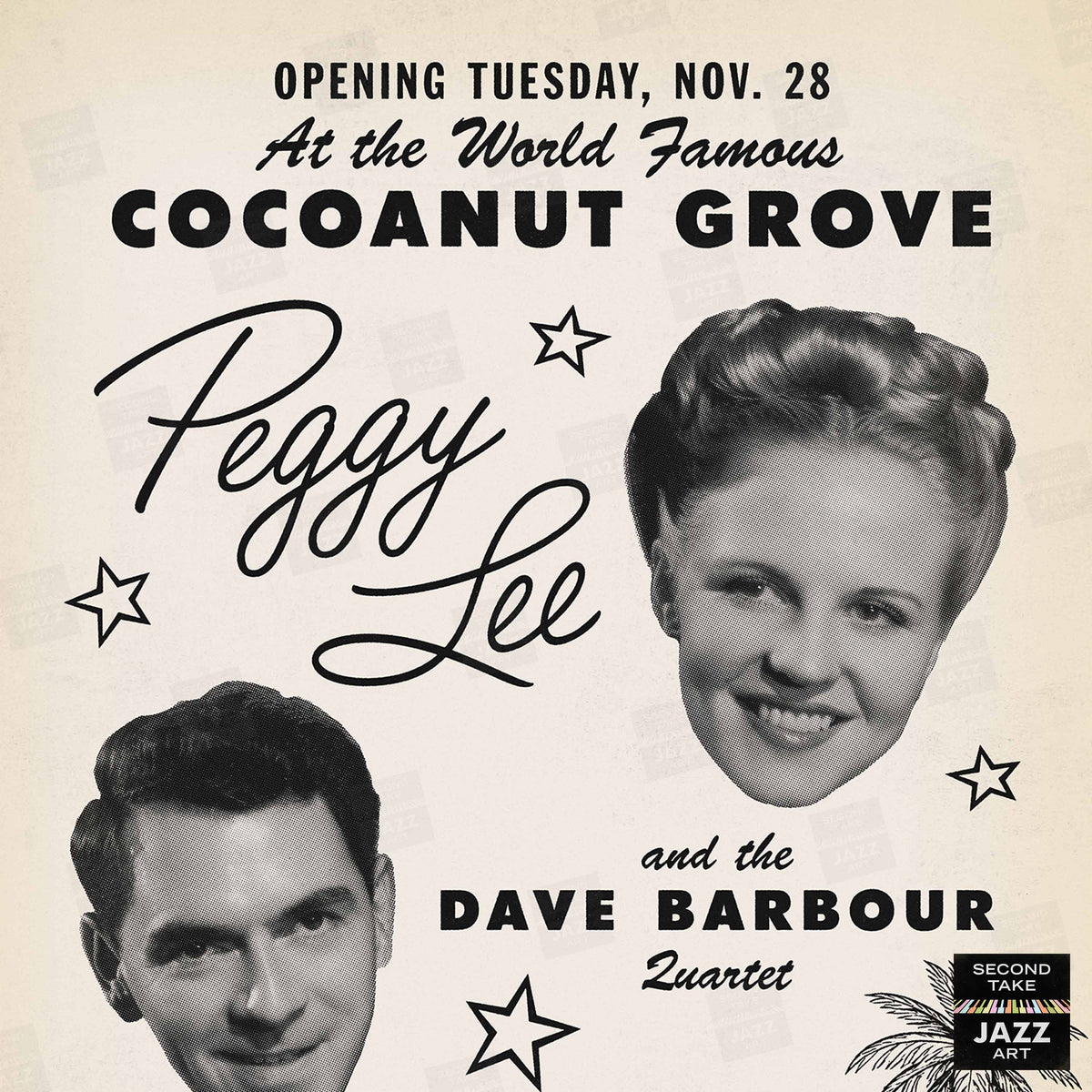 Peggy Lee - Dave Barbour jazz poster - Cocoanut Grove - Los Angeles - 1950