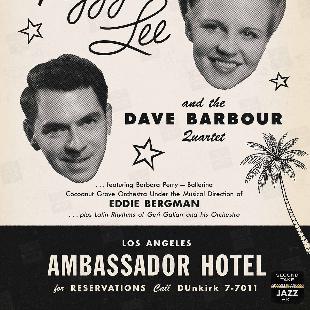 Peggy Lee - Dave Barbour jazz poster - Cocoanut Grove - Los Angeles - 1950
