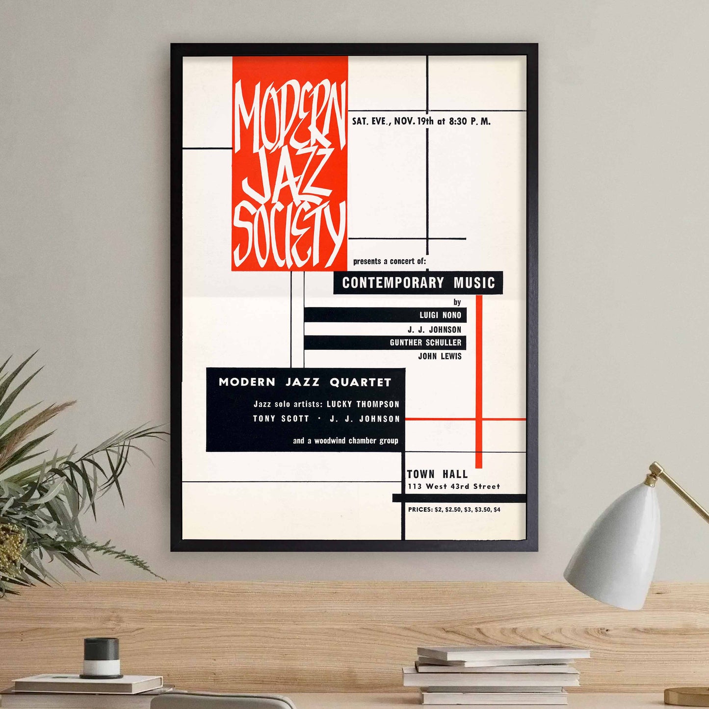 John Lewis - Gunther Schuller jazz poster - Modern Jazz Society - Town Hall - 1955