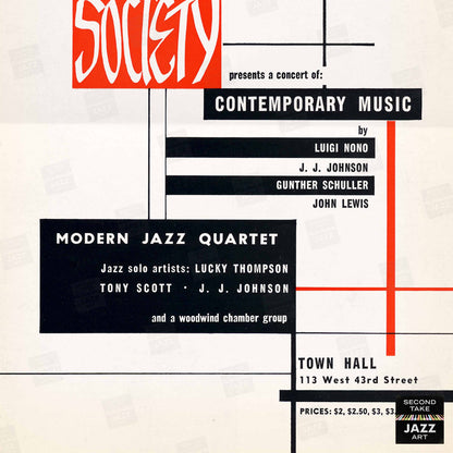 John Lewis - Gunther Schuller jazz poster - Modern Jazz Society - Town Hall - 1955