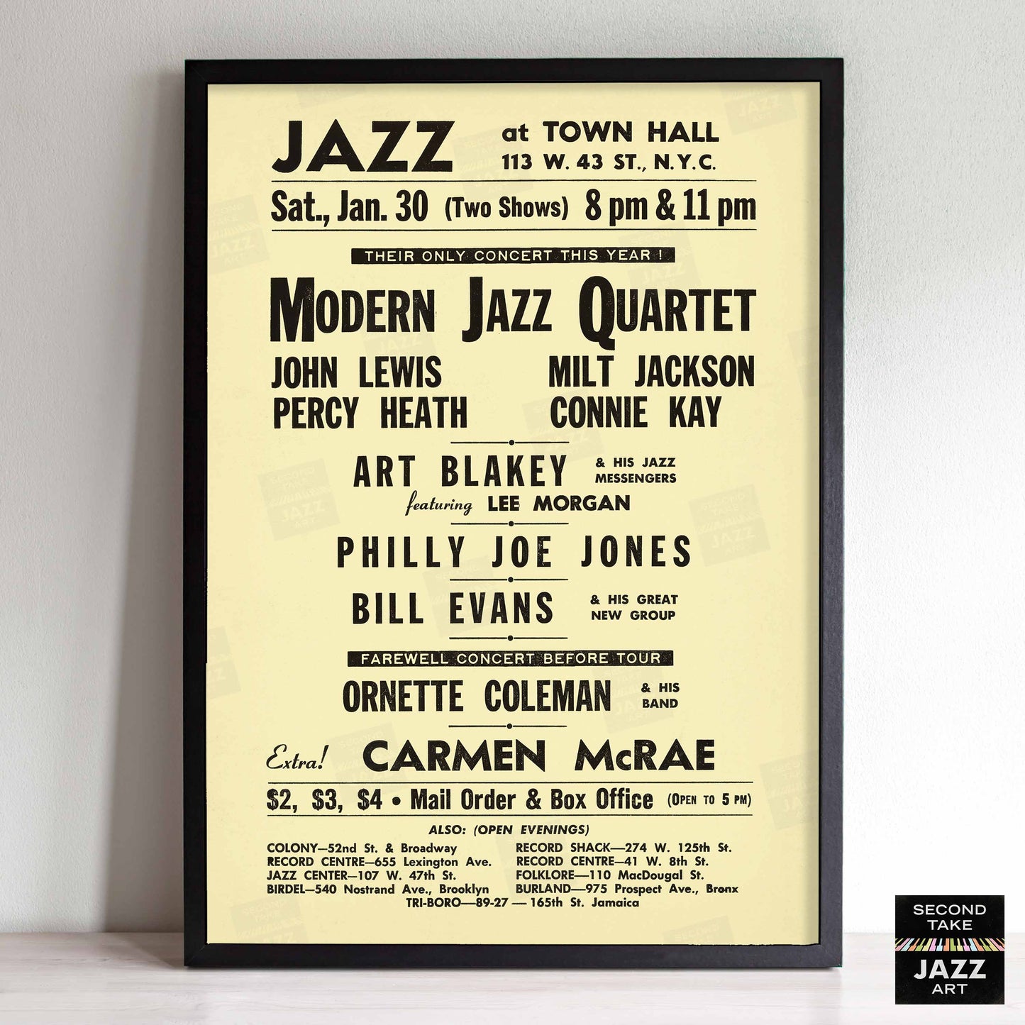 Modern Jazz Quartet - Bill Evans - Ornette Coleman jazz poster - Town Hall - 1960