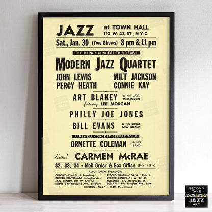 Modern Jazz Quartet - Bill Evans - Ornette Coleman jazz poster - Town Hall - 1960