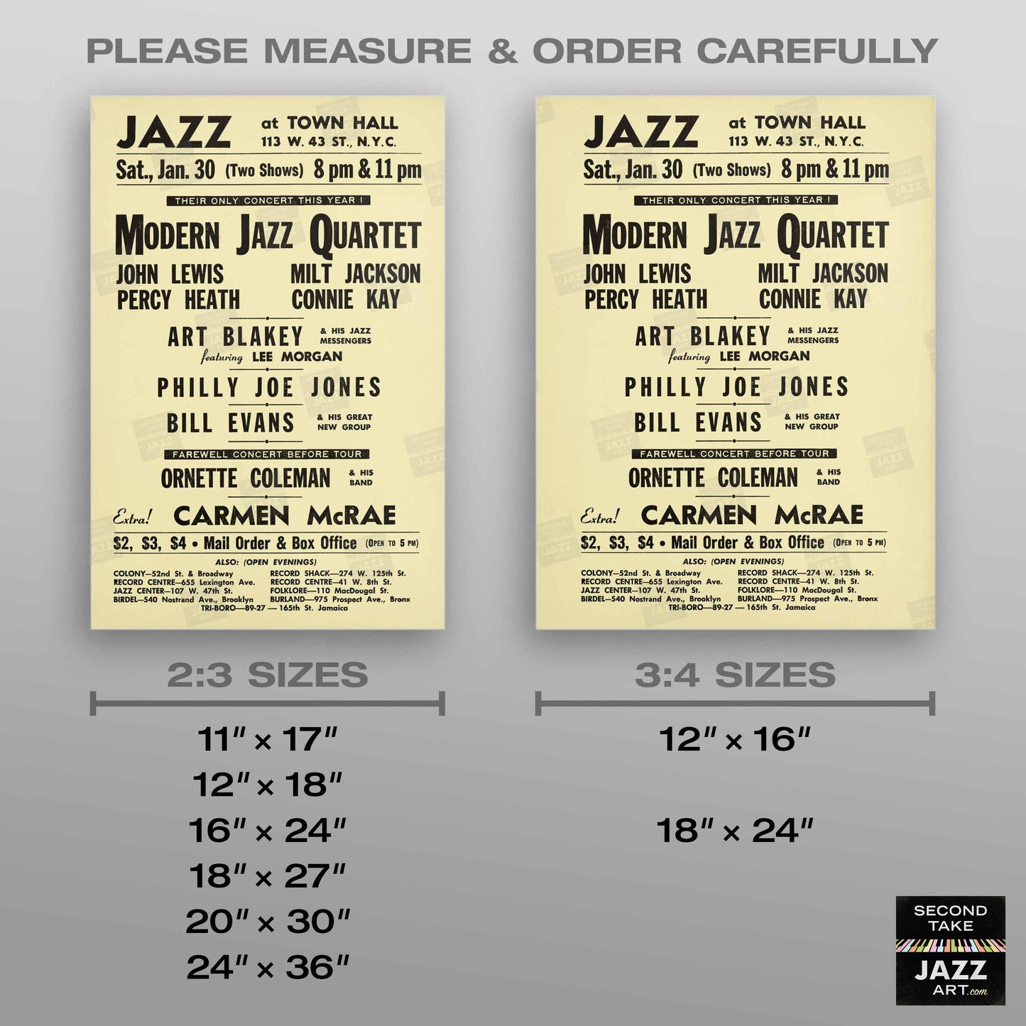 Modern Jazz Quartet - Bill Evans - Ornette Coleman jazz poster - Town Hall - 1960