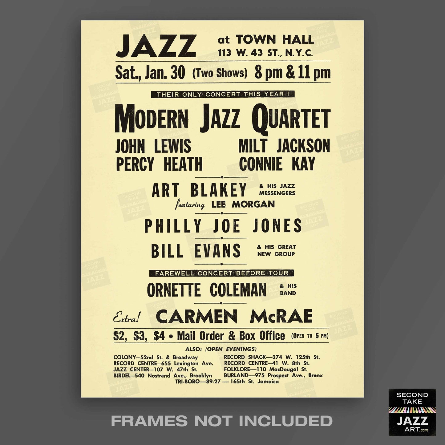 Modern Jazz Quartet - Bill Evans - Ornette Coleman jazz poster - Town Hall - 1960