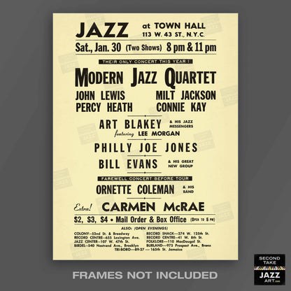 Modern Jazz Quartet - Bill Evans - Ornette Coleman jazz poster - Town Hall - 1960
