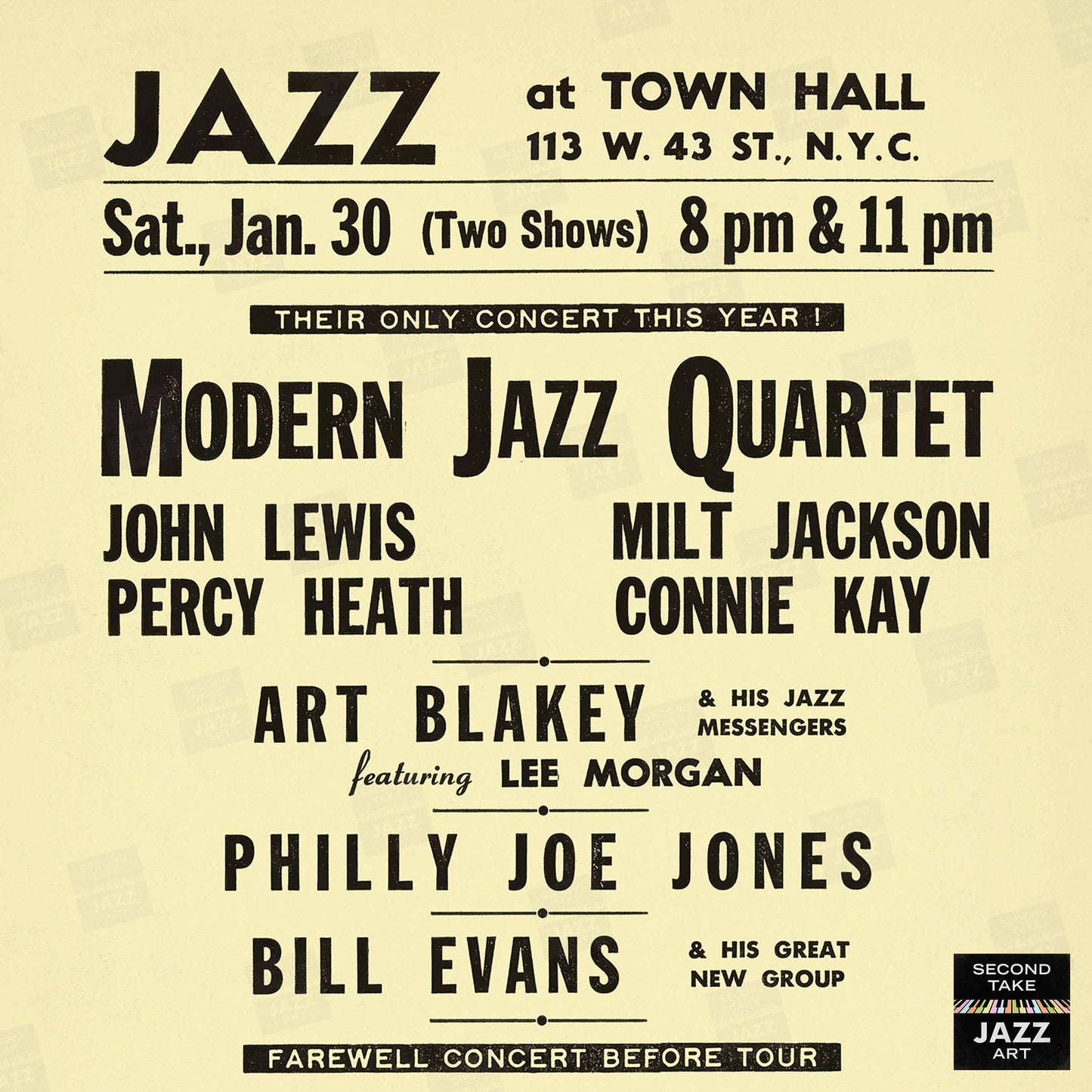 Modern Jazz Quartet - Bill Evans - Ornette Coleman jazz poster - Town Hall - 1960