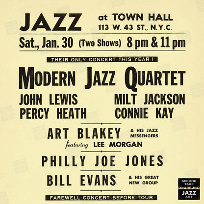 Modern Jazz Quartet - Bill Evans - Ornette Coleman jazz poster - Town Hall - 1960