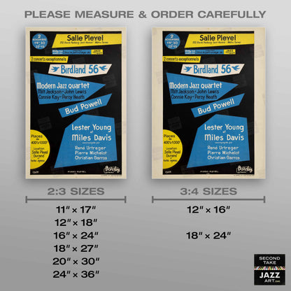 Miles Davis - Lester Young - Bud Powell - MJQ jazz poster - Birdland 56 - Paris, France - 1956