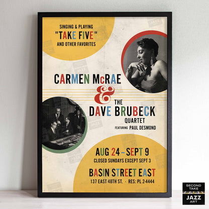 Carmen McRae - Dave Brubeck jazz poster - Take Five Live - 1961