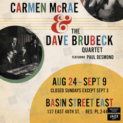 Carmen McRae - Dave Brubeck jazz poster - Take Five Live - 1961