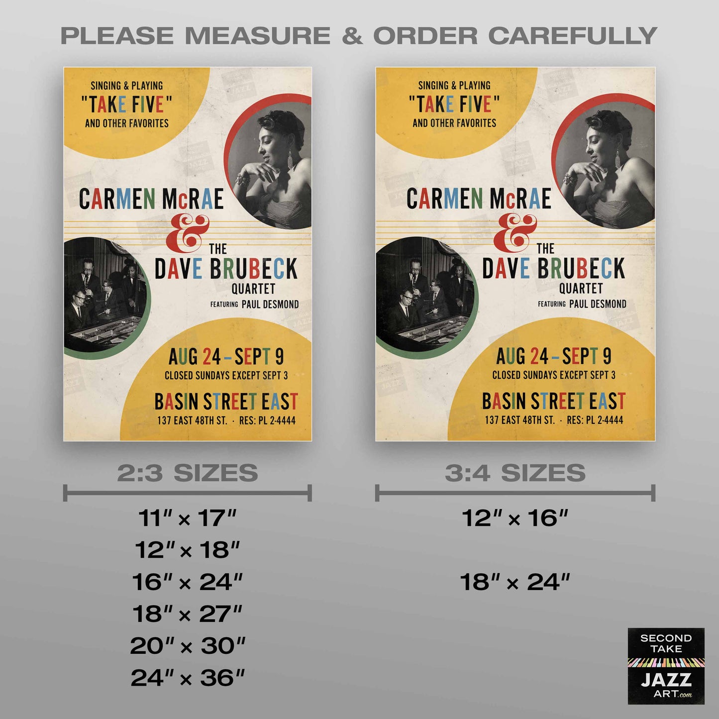 Carmen McRae - Dave Brubeck jazz poster - Take Five Live - 1961
