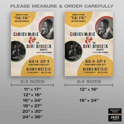 Carmen McRae - Dave Brubeck jazz poster - Take Five Live - 1961