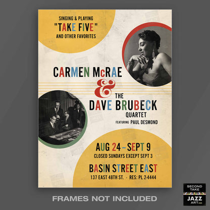 Carmen McRae - Dave Brubeck jazz poster - Take Five Live - 1961
