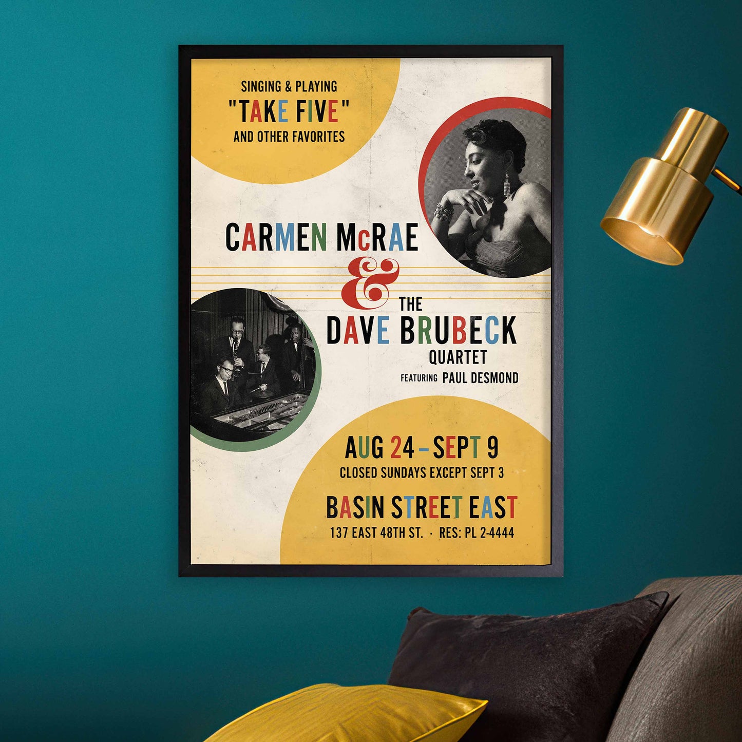 Carmen McRae - Dave Brubeck jazz poster - Take Five Live - 1961