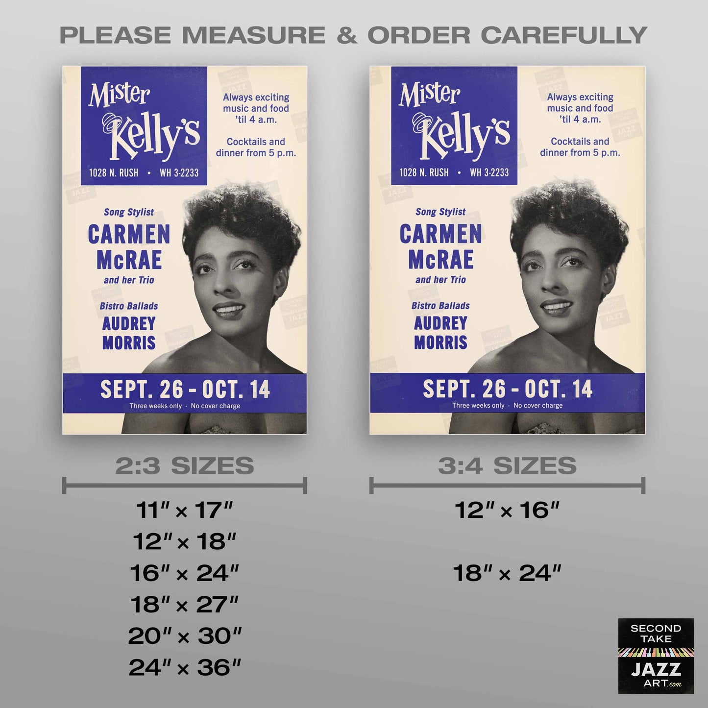 Carmen McRae jazz poster - Mister Kelly's - Chicago - 1956