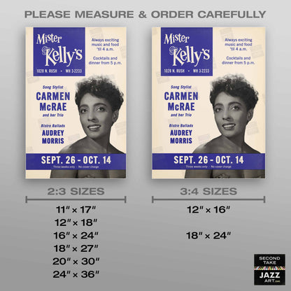 Carmen McRae jazz poster - Mister Kelly's - Chicago - 1956