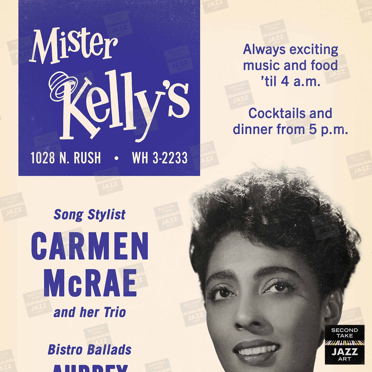 Carmen McRae jazz poster - Mister Kelly's - Chicago - 1956