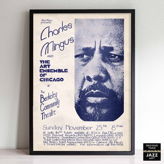 Charles Mingus - Art Ensemble of Chicago jazz poster - Berkeley, California - 1973 (blue variant)