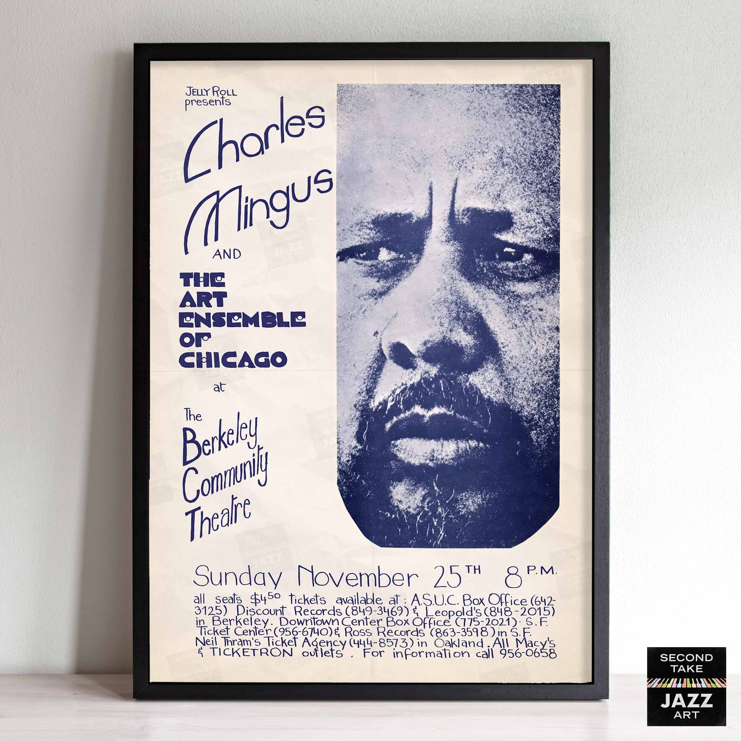 Charles Mingus - Art Ensemble of Chicago jazz poster - Berkeley, California - 1973 (blue variant)