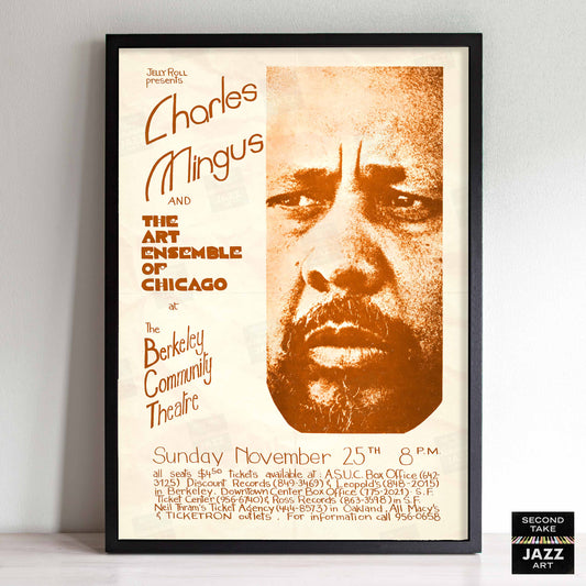 Charles Mingus - Art Ensemble of Chicago jazz poster - Berkeley, California - 1973 (orange variant)