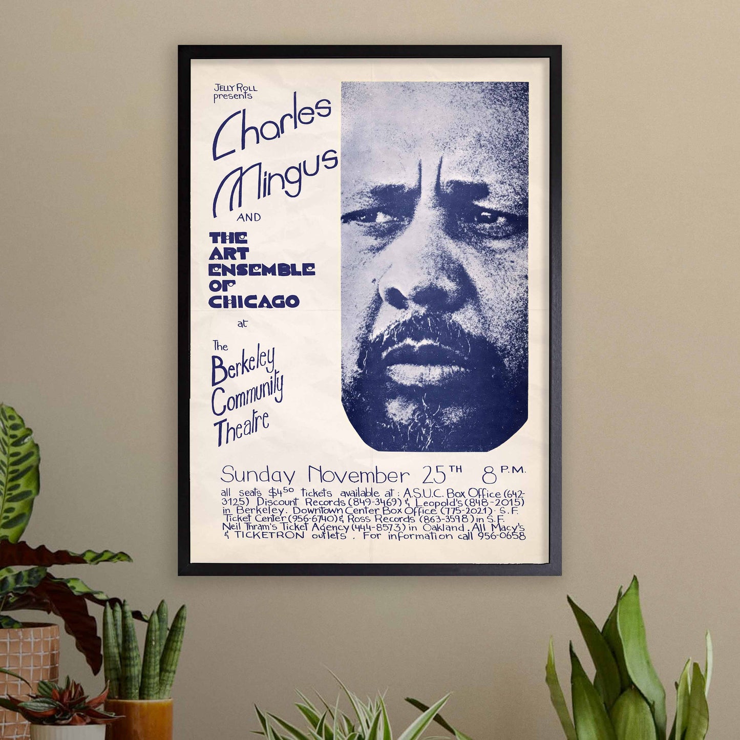 Charles Mingus - Art Ensemble of Chicago jazz poster - Berkeley, California - 1973 (blue variant)