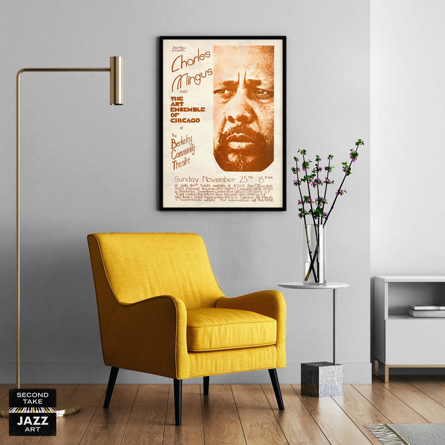 Charles Mingus - Art Ensemble of Chicago jazz poster - Berkeley, California - 1973 (orange variant)