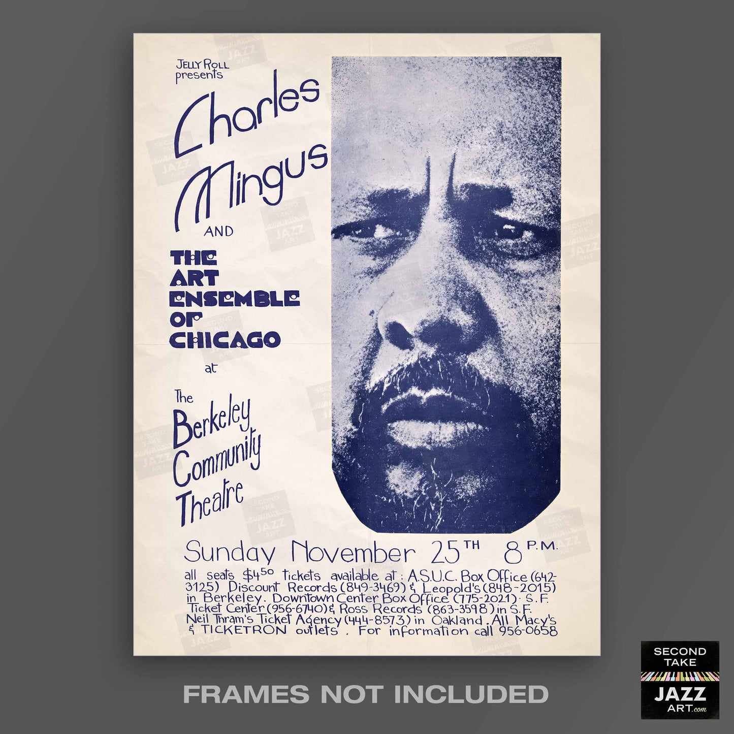 Charles Mingus - Art Ensemble of Chicago jazz poster - Berkeley, California - 1973 (blue variant)