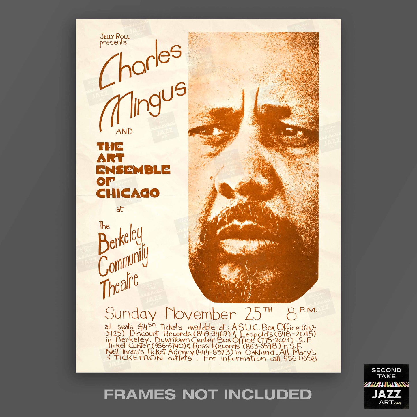 Charles Mingus - Art Ensemble of Chicago jazz poster - Berkeley, California - 1973 (orange variant)