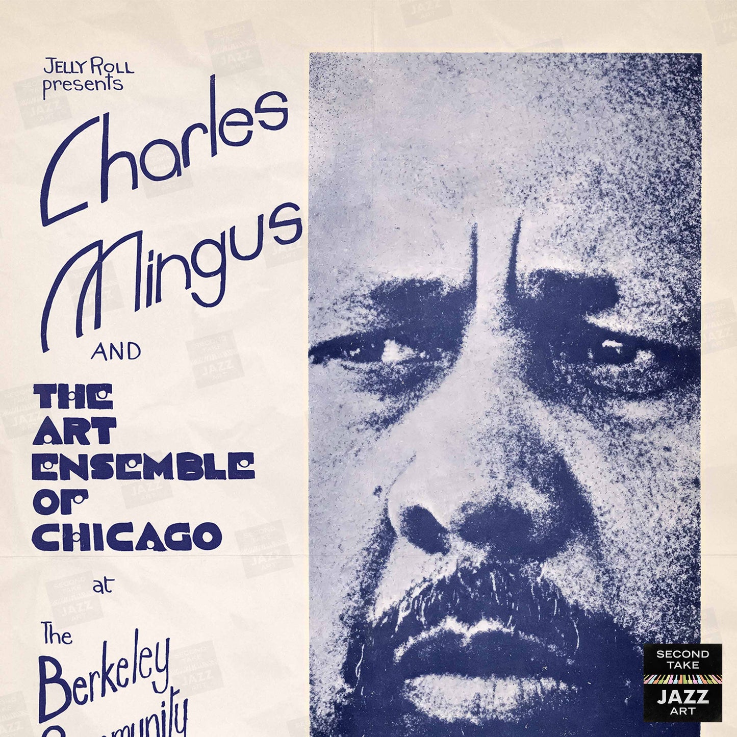 Charles Mingus - Art Ensemble of Chicago jazz poster - Berkeley, California - 1973 (blue variant)