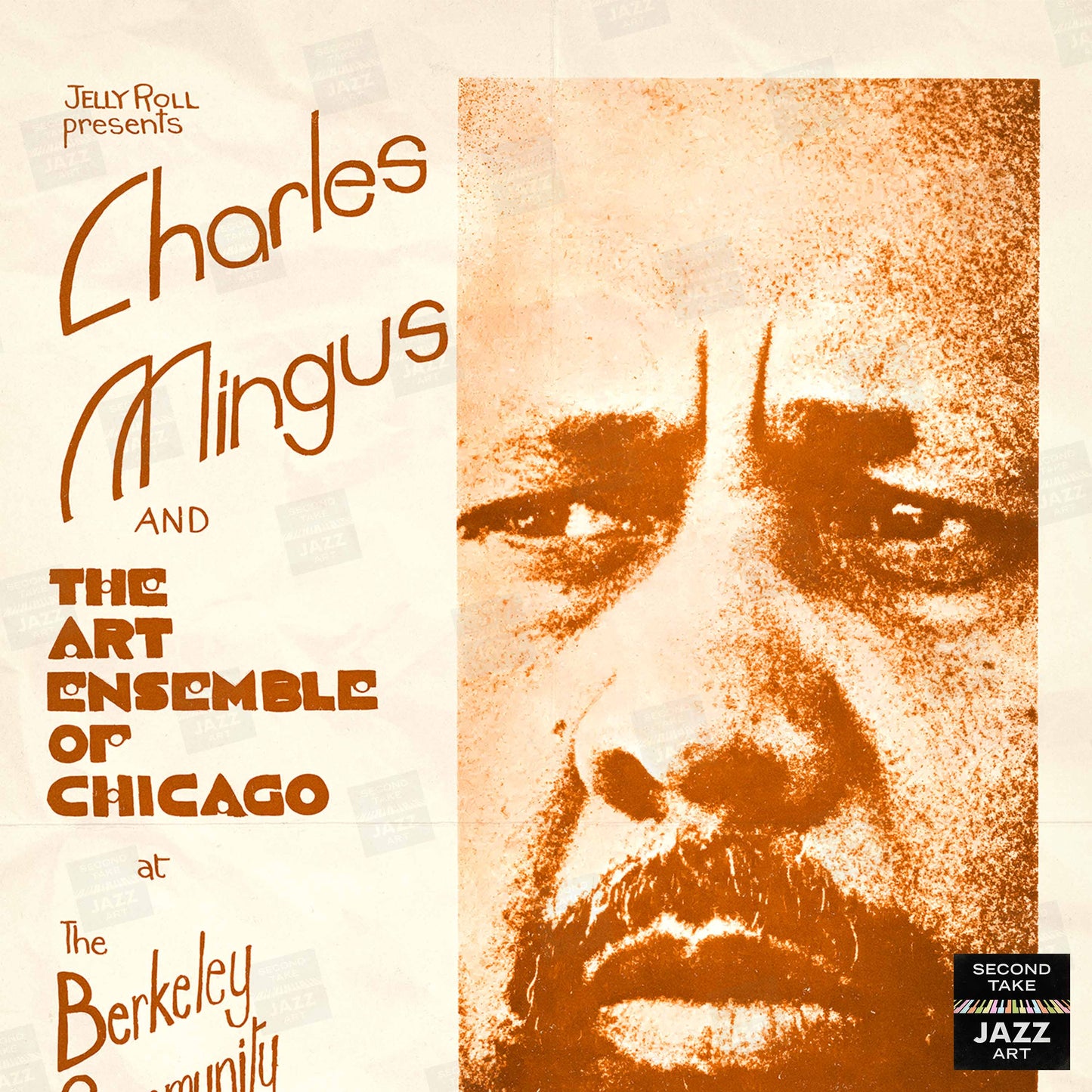 Charles Mingus - Art Ensemble of Chicago jazz poster - Berkeley, California - 1973 (orange variant)