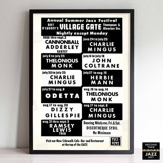 Charles Mingus - Thelonious Monk - John Coltrane jazz poster - Summer Jazz at the Village Gate - 1965