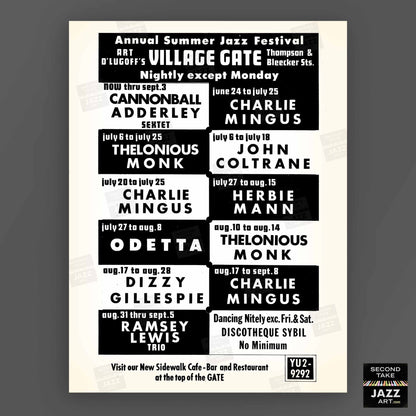 Charles Mingus - Thelonious Monk - John Coltrane jazz poster - Summer Jazz at the Village Gate - 1965