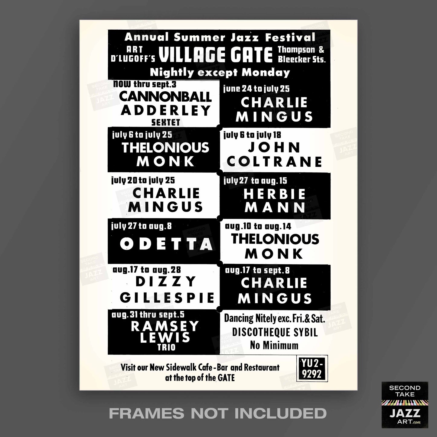 Charles Mingus - Thelonious Monk - John Coltrane jazz poster - Summer Jazz at the Village Gate - 1965