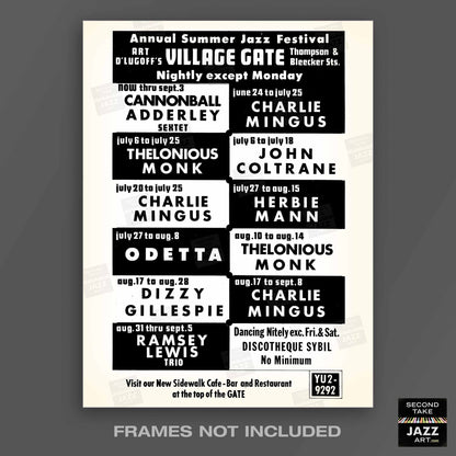 Charles Mingus - Thelonious Monk - John Coltrane jazz poster - Summer Jazz at the Village Gate - 1965