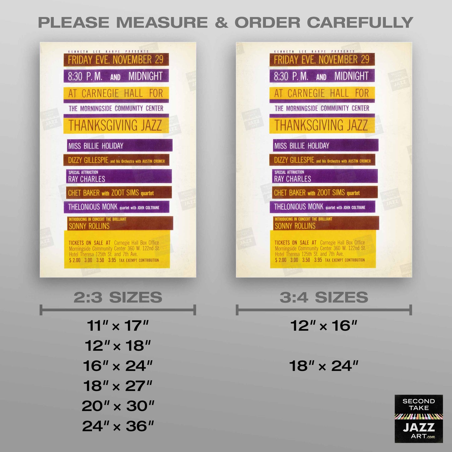 Thelonious Monk - John Coltrane jazz poster - Carnegie Hall - 1957